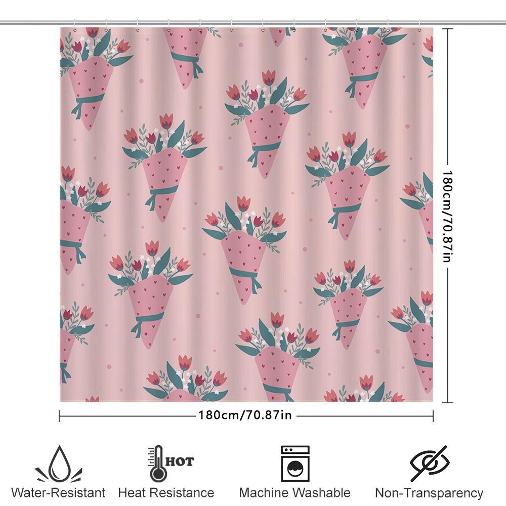 Elegant Pink Shower Curtain With Love Blossoms Decor Cute Bathroom Liner For Girl'S Room Size 72X84 Inches (Large) |