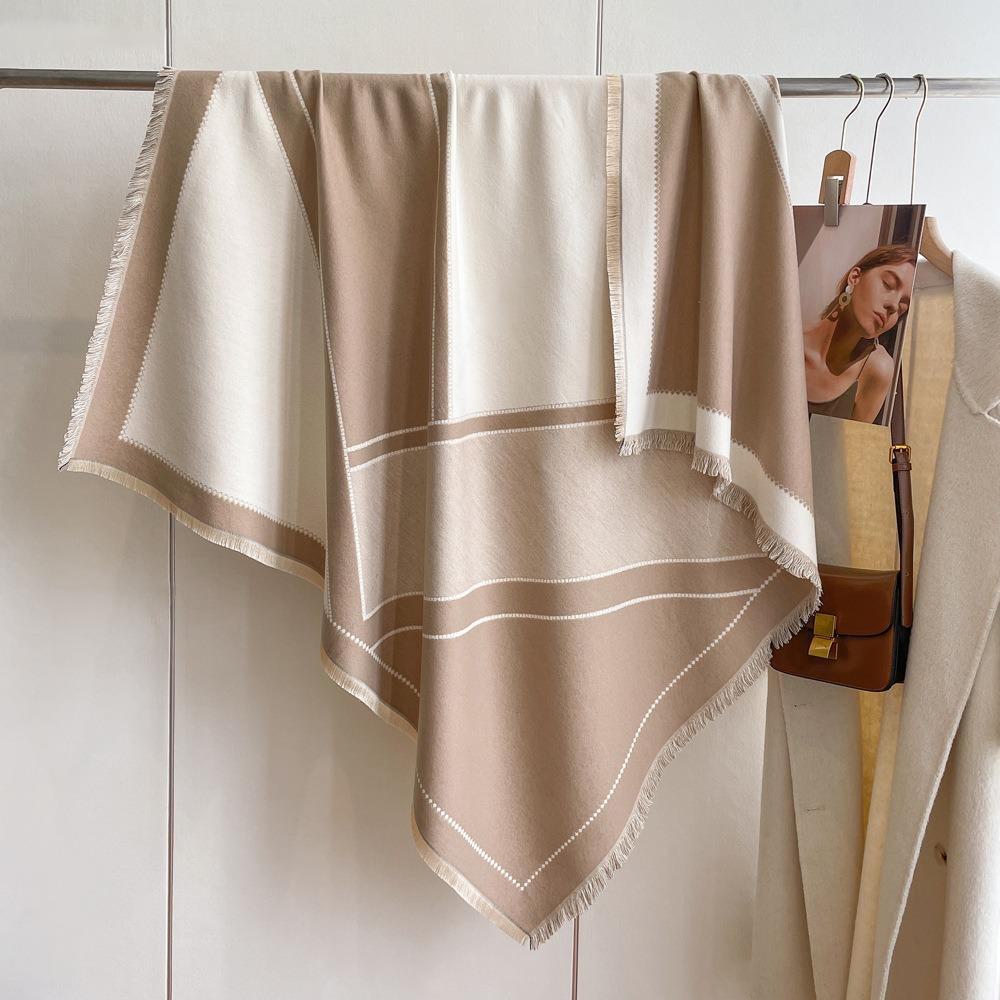 Luxury Imitation Cashmere Shawl: 140cm Square, Warm & Thick with Short Tassels