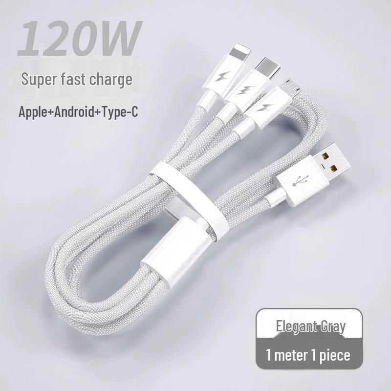 Multi-Head 3-in-1 Fast Charging Cable: 120W for Home, 66W for Car, Compatible with Apple Devices.