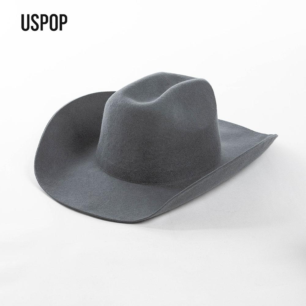 USPOP Chapeau de Cowboy 100% Laine Unisexe Chapeau Feutre à Large Bord Couleur Unie Style Fedora Classique Plusieurs Tailles S–XL Automne Hiver