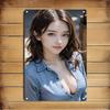Retro Tin Poster Wall DecorMetal Sign Plate with Woman Face Artwork - /Korean Beauty Style Iron Poster for Hom
