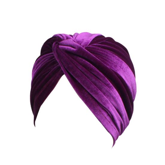 

Turban Cap Solid Color Cross Shape Lady Stretchy No Brim Indian Turban Hat for Spring Autumn Winter фиолетовый
