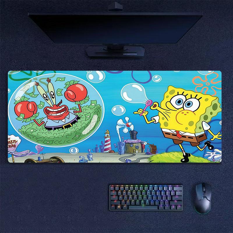 SpongeBob Cartoon Mouse Pad, Large Gaming Desk Mat, Non-slip XXL Mousepad for Laptop & Tablet, Mini PC Playmat with Stitched Edges