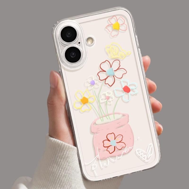 Oil Painting Vase for IPhone16 Creative 15 Transparent 14 Phone Case for IPhone13 Popular Protective Case 12