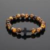 Natural Tiger Eye Quartz Turquoise Volcanic Stone Elastic Beaded Bracelets for Men Women Personality Cross Bracelet Jewelry Gift