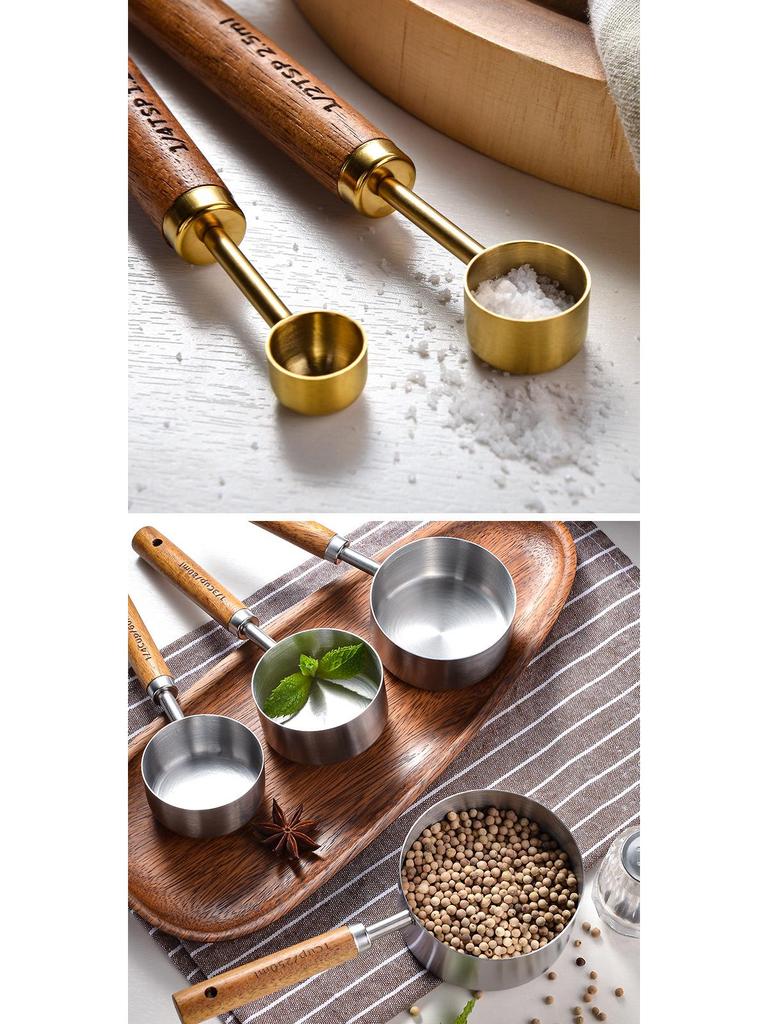 8-Piece Wooden Handle Stainless Steel Measuring Cup and Spoon Set