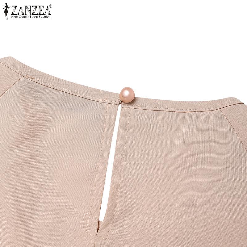 ZANZEA Women Casual O-Neck Ankle Length Lantern Sleeve Pleated Design Dress