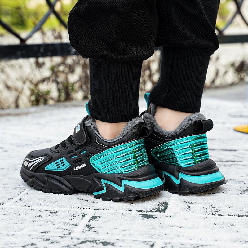 Winter Children Outdoor PU Upper Plush Warm Shoes Girls Fashion Kids Jogging Sneakers Toddler Snow Boots Boys Walking Trainers