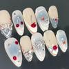 10Pcs Handmade Press on Nails French Almond Full Cover Cherries and Bow Design Fake Nails Sweet Cute Manicure Nail For Women