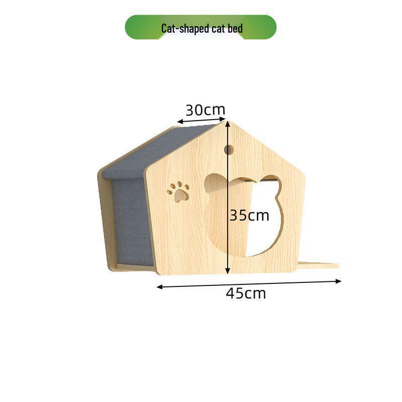 Wall-Mounted Solid Wood Cat Climbing Frame with Bed, Jumping Platform, and Scratching Post