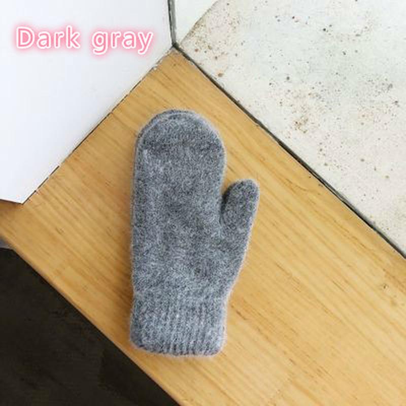 

1 пара двухслойных перчаток из кроличьей шерсти, женские зимние корейские однотонные зимние женские перчатки на все пальцы, варежки для девочек темно-серого