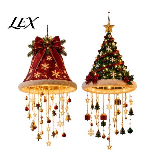 Decorative Holiday Lights Lighted Christmas Ceiling Hanging Decor, Pre-Lit Tree Bell Pendant with Winter Seasonal Landscaping Warm LED, Porch Doorway
