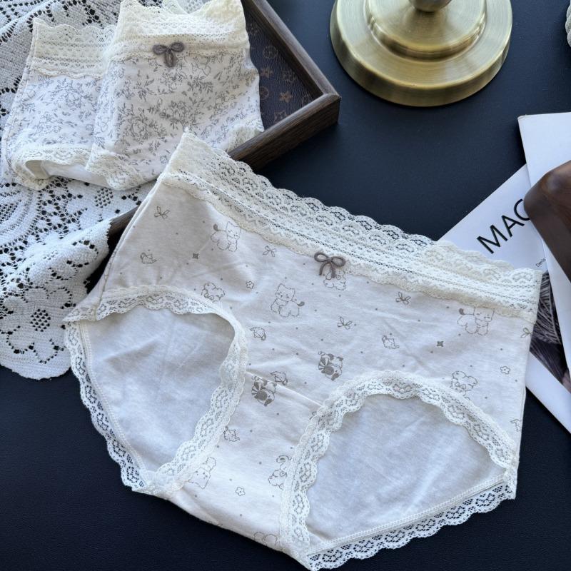 Ladies Spring and Autumn Lovely Cartoon Cotton Gentle Wind Waist Panties