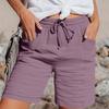 Pants For Women Casual Summer Solid Color Elastic High Waist Cotton And Linen Loose Pants Drawstring Pocket Mid Leg Pants