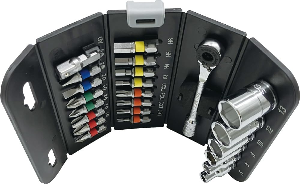 SIGNET Compact Storage Square Socket Bit Set with Ratchet Ideal for and Car Roll Choice 27002 1/4" Handle, 23-Piece Set, DIY, Bicycles, Tools,