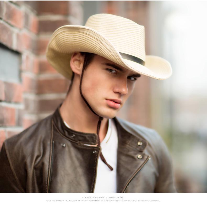 Men's Trendy Wide Brim Denim & Straw Foldable Sun Hat for Outdoor Travel