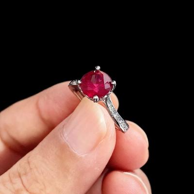 Accessories Imitation Sri Lanka Ruby Sapphire Ring Women'S Fashion Simple Color Treasure Four-Claw Ring