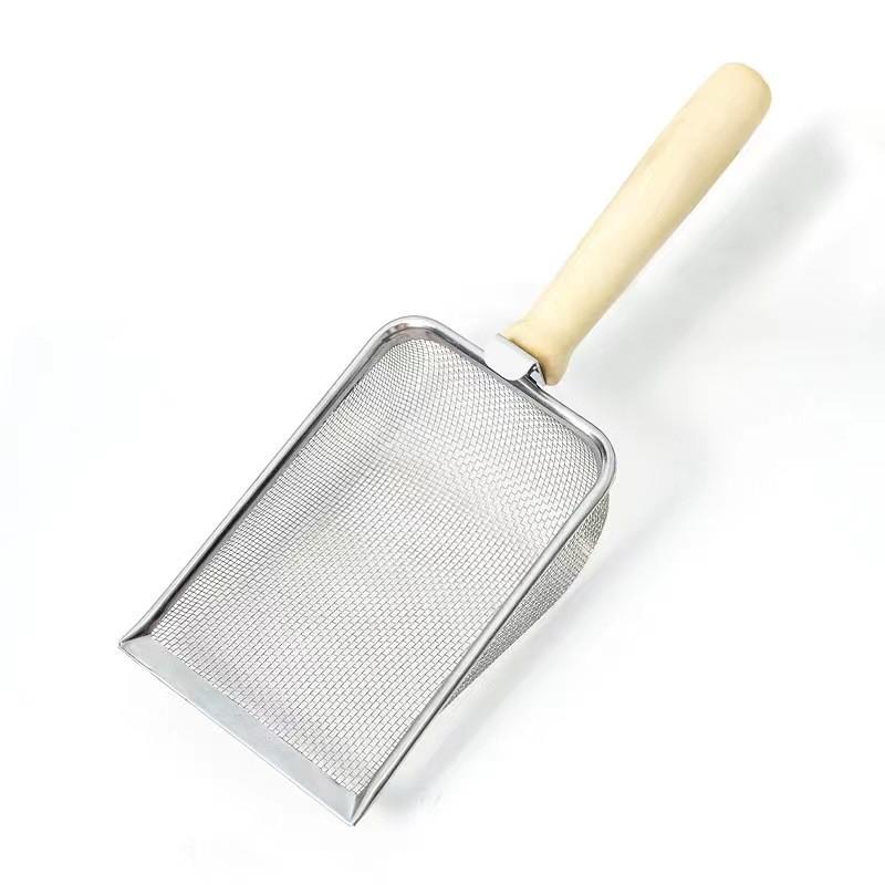 Wood Handle Stainless Steel Cat Litter Scoop with Fine Holes for Small Particle Bentonite Litter. 2.8mm mesh hole