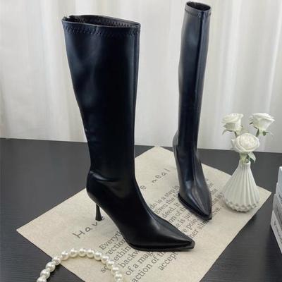 High Heels Women Knee High Boots Fashion Pointed Toe Leather Shoes Woman Brand Winter 2025 Trend Elegant Party Pumps Botas Mujer