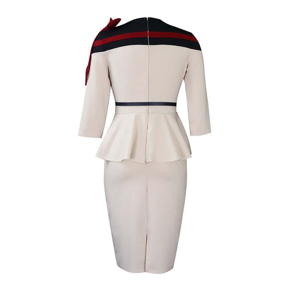 Large Size Women Summer Fashion Patchwork Mid Sleeves Dress Ladies One Piece Elegant Ruffled Business Dress