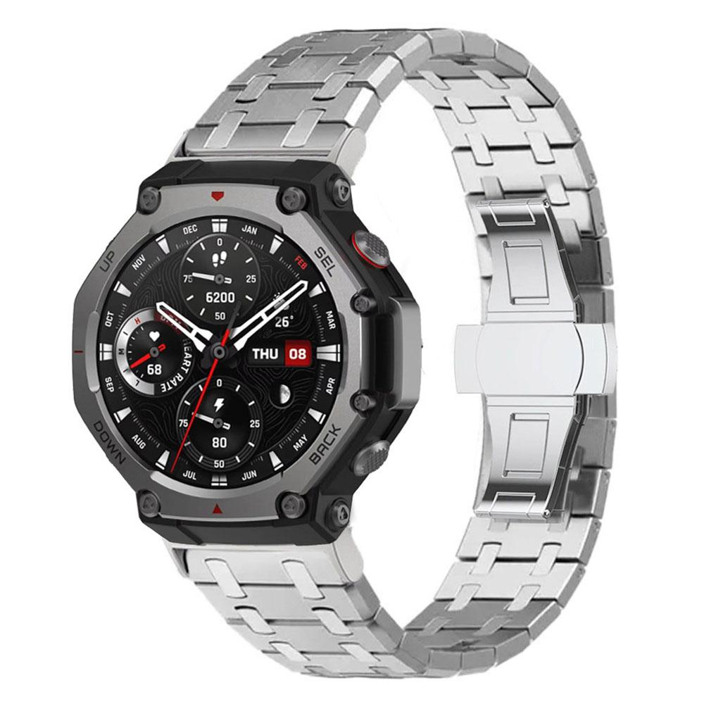 For Huami Amazfit T-Rex 2 Stainless Steel Watch Band with Butterfly Clasp
