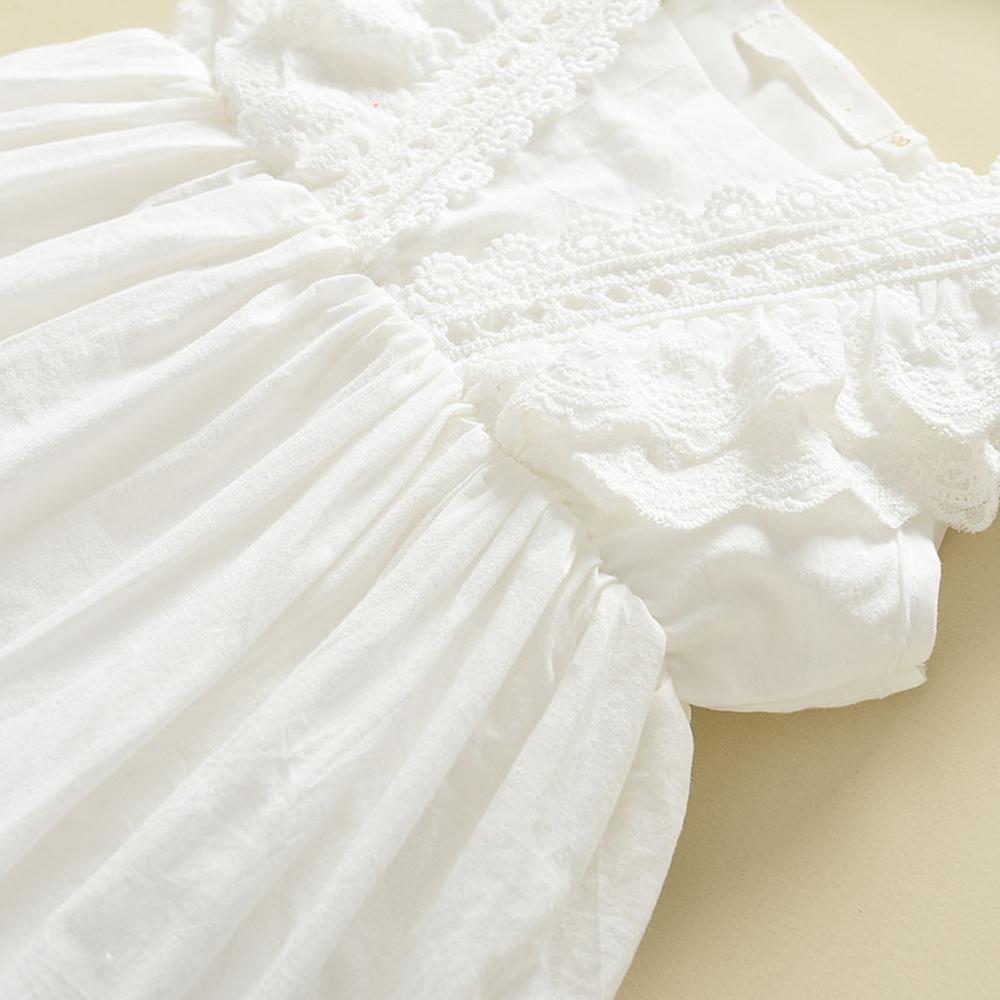 Barn Jenter Hvit bomull Tynn Kjole Sommer Blonder Prinsesse V-hals Kjoler Barn Baby Bryllupsfest Vestidos
