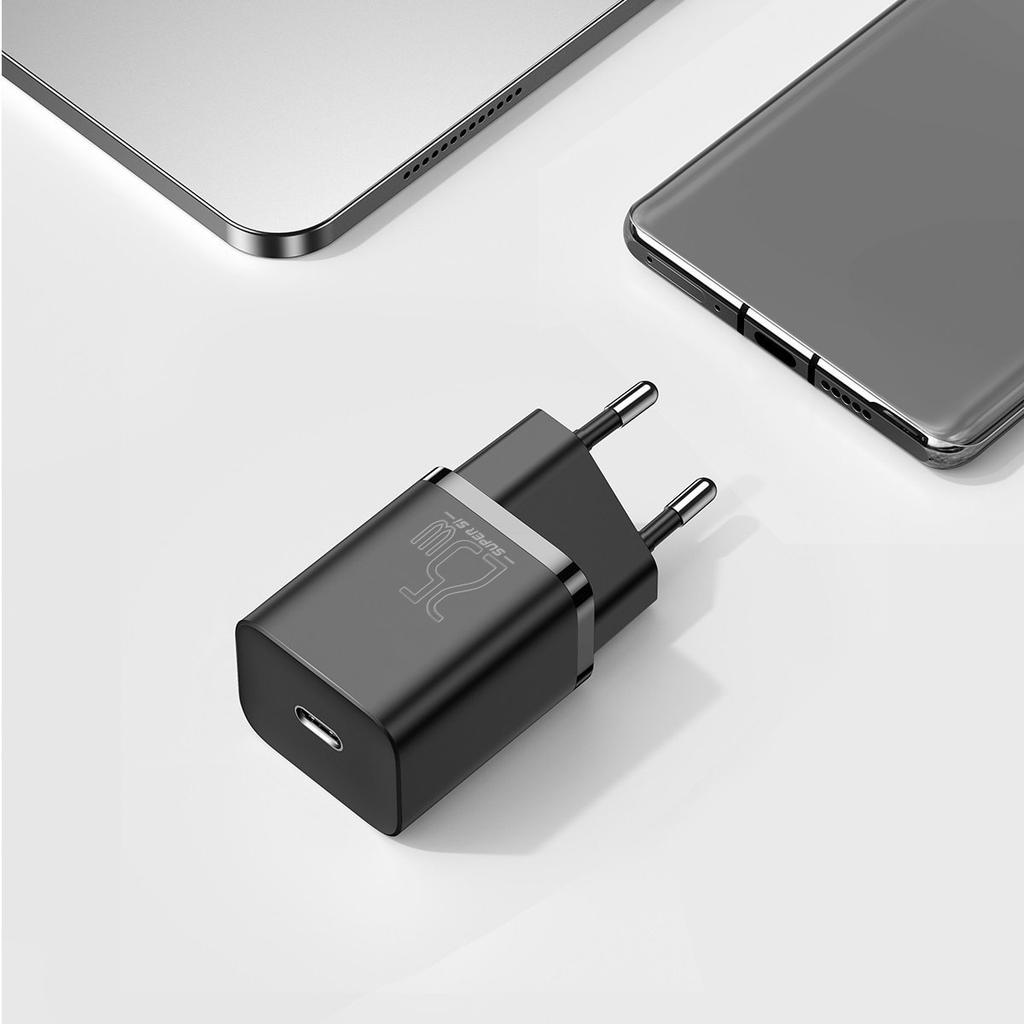 Netzladegerät Baseus Super Si Quick Charger 1C 25W Mit USB-C zu USB-C Kabel 1M (Schwarz)
