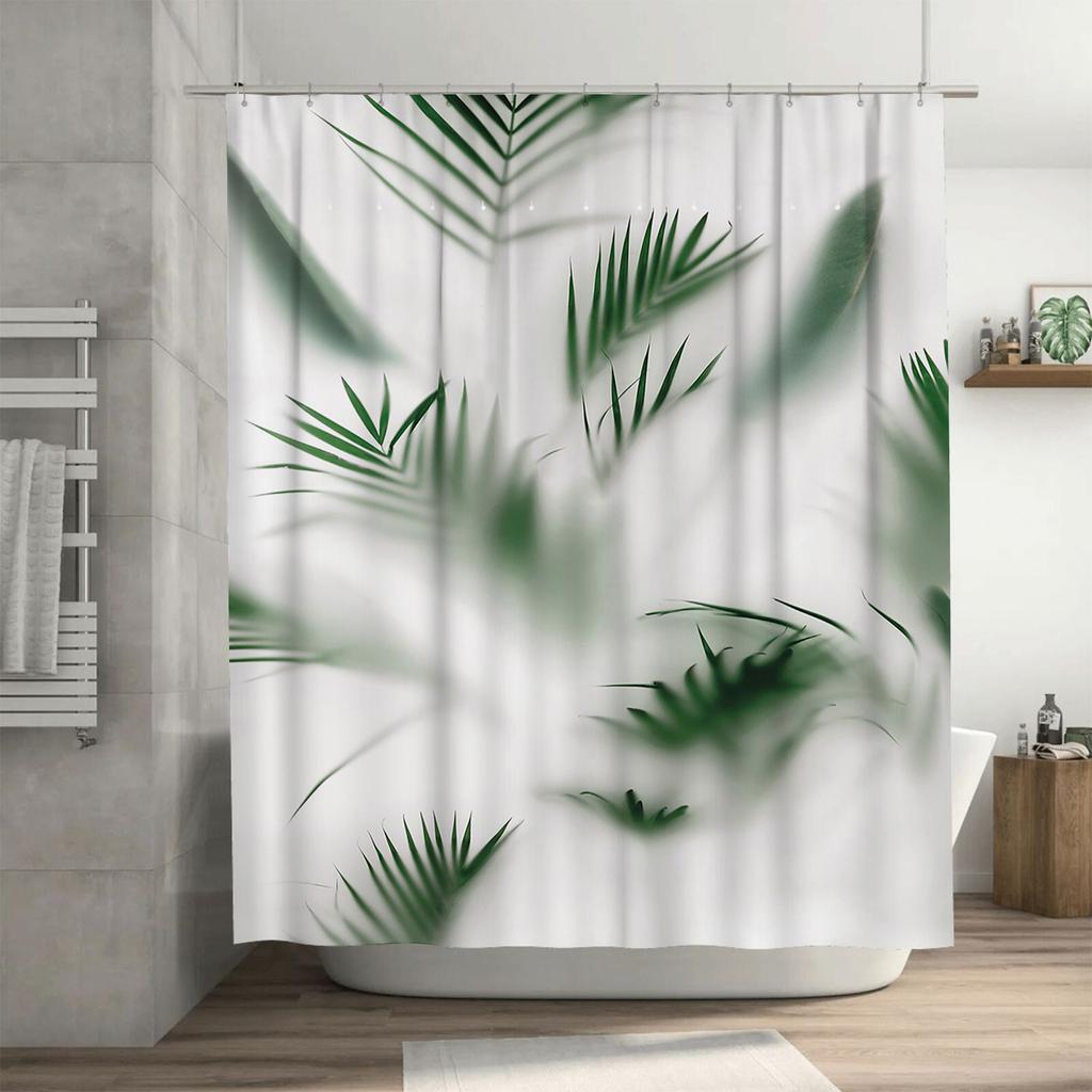 Waterproof Shower Curtain with Tropical Palm Leaves Design Heat Resistant Machine Washable Non-Transparent 180x180cm