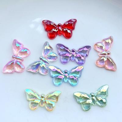 10 Pieces 32mm*18mm Mixed Crystal Ab Colored Butterfly Acrylic Flat Back Decorative Scrapbook Diy Jewelry Phone Case Decorated Butterfly