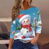 Women's Tops Seven Sleeve Shirt Round Neck Loose Christmas Snowman Christmas Tree Printed T-Shirt