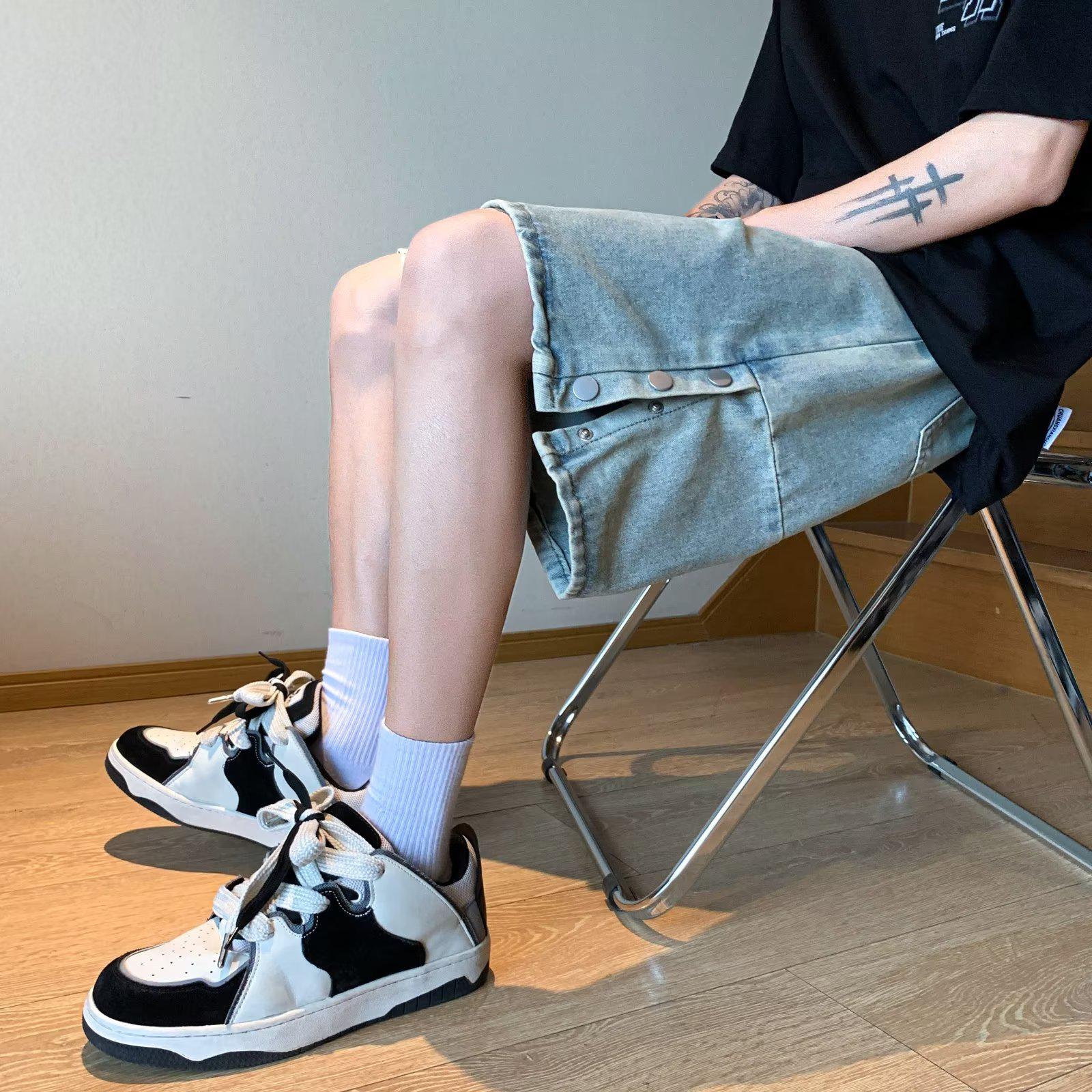 

2023 Men s Trendy Zipper Denim Shorts - Loose, Casual, High Street Style Small синий