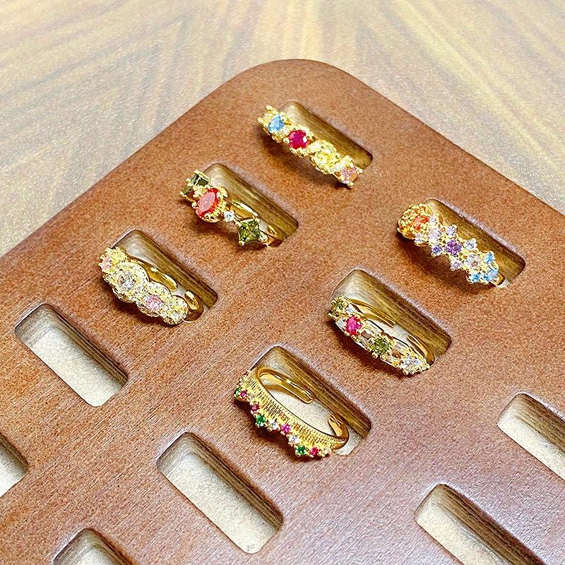 Medieval Vintag Dopamine Color Full Diamond Zir*****Pen Ring Niche Light Luxury High Sense Stacked Ring Woman