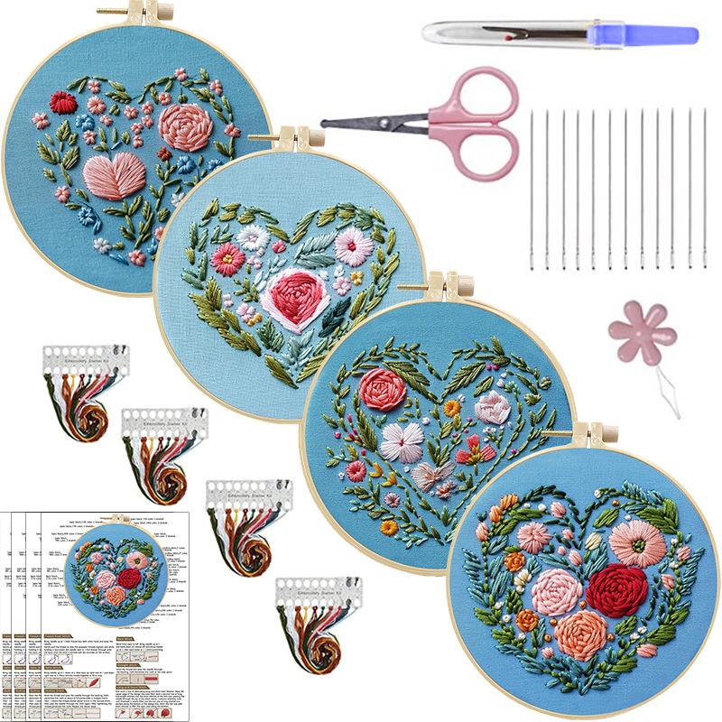 1pc Valentine's Day Blue Embroidery DIY Fabric Craft Set with Tools