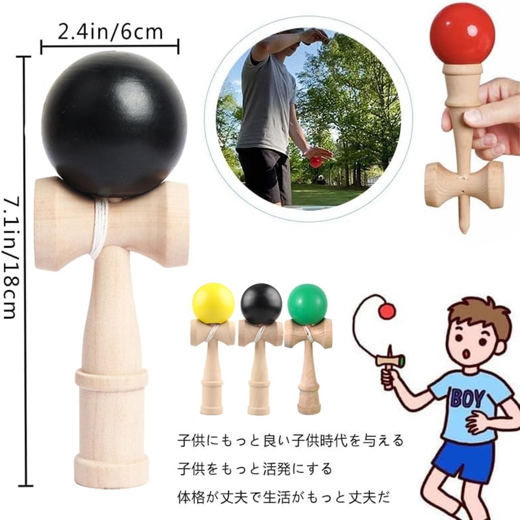 Ozora Kendama 3-Piece Set, Wooden Kendama for Competition and Practice (Black, Yellow, and Green)