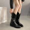 Women's Boots Winter  Fashion Casual Low Heel Non Slip Comfort Waterproof Pleated Leather Boots Cold Resistant Fashion Boots