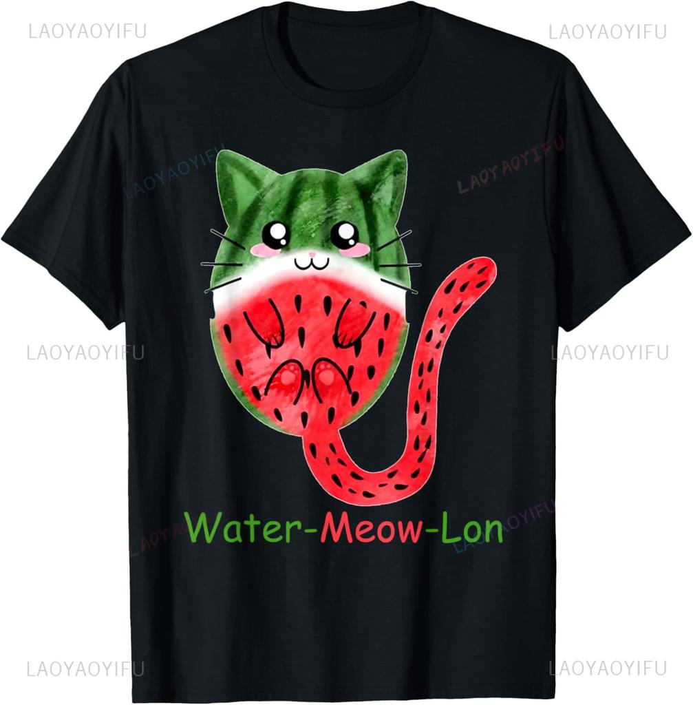 Cute Funny Cat On Watermelon Meme T Shirt Men Women ONeck Fashion Short Sleeve Tshirts Retro Harajuku Oversized Tshirt