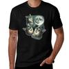 Three Cat Moon 3 Wolfs Cute Kitten Graphic Funny T-Shirt Black