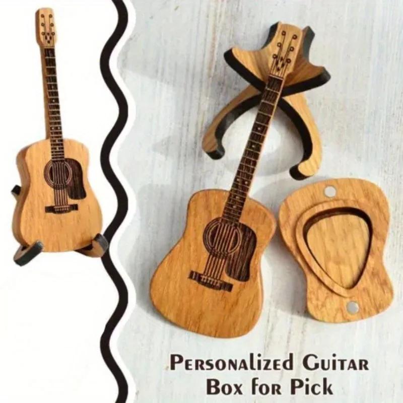 Guitar Pick Holder Wooden Acoustic Guitar Pick Box with Stand Smooth Edge Portable Storage Container for Guitar Plectrum Case
