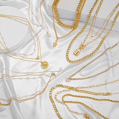 Fashion Gold Lock Thick Chain Necklace For Women Trendy Multilayered Silver Color Necklaces Pearl Choker Party Jewelry