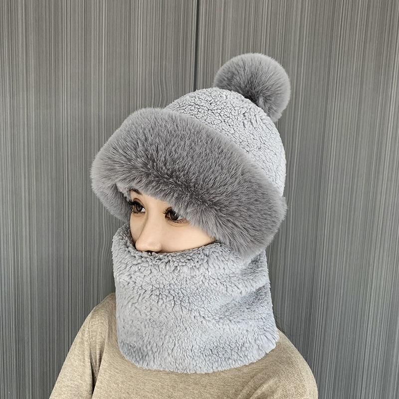 Winter ear protection hat fleece thickened thermal hat casual versatile outdoor cycling plush scarf mask integrated