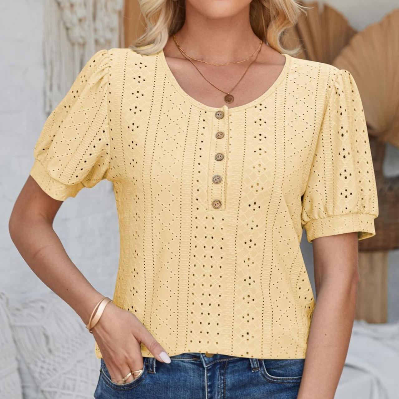 

GMXIA женские модные повседневные летние весенние однотонные свободные блузки и рубашки с короткими рукавами и пуговицами с круглым вырезом и круглым вырезом XXL