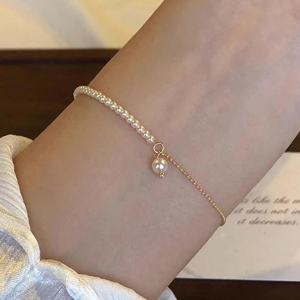 Pravé Sterlingové Stříbro Perlový Korálkový Řetízek Kulaté Přívěsky Náramky pro Ženy Minimalistické Klasické Jemné Doplňky