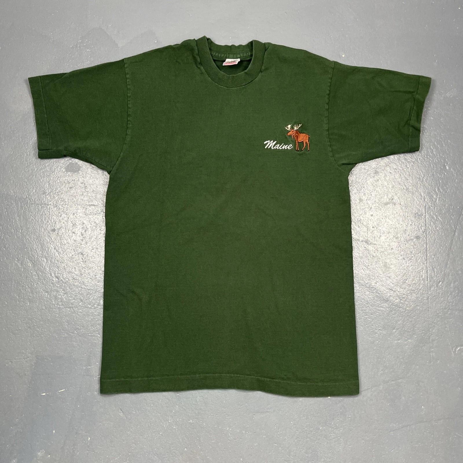 

Vintage 90s Maine Souvenir Tshirt Green Large Single Stitch VTG Moose S