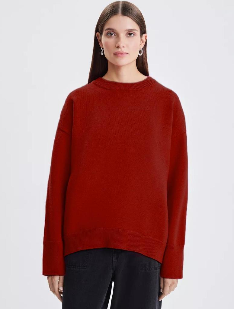 Stilvoller Damen-Strickpullover mit lockerem Schnitt: Europäisch & Amerikanisch Herbst/Winter Rundhals Einfarbig