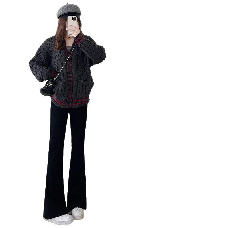 Women's Petite High Waist Slim Fit Black Flared Pants for Autumn/Spring