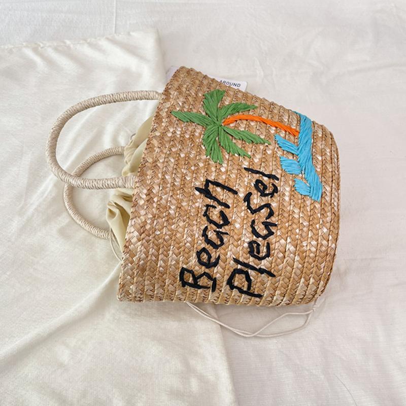 Yogodlns Spring/summer New Straw Fruit Embroidery String Casual Sweet Tote Bags Seaside Resort Atmosphere Shoulder Bags