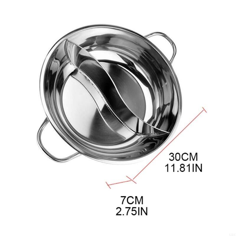 Stainless Steel Pot Hotpot Induction Cooker Gas Stove Compatible Pot Home Kitchen Cookware Soup Cooking Pot Twin Divided X3UC