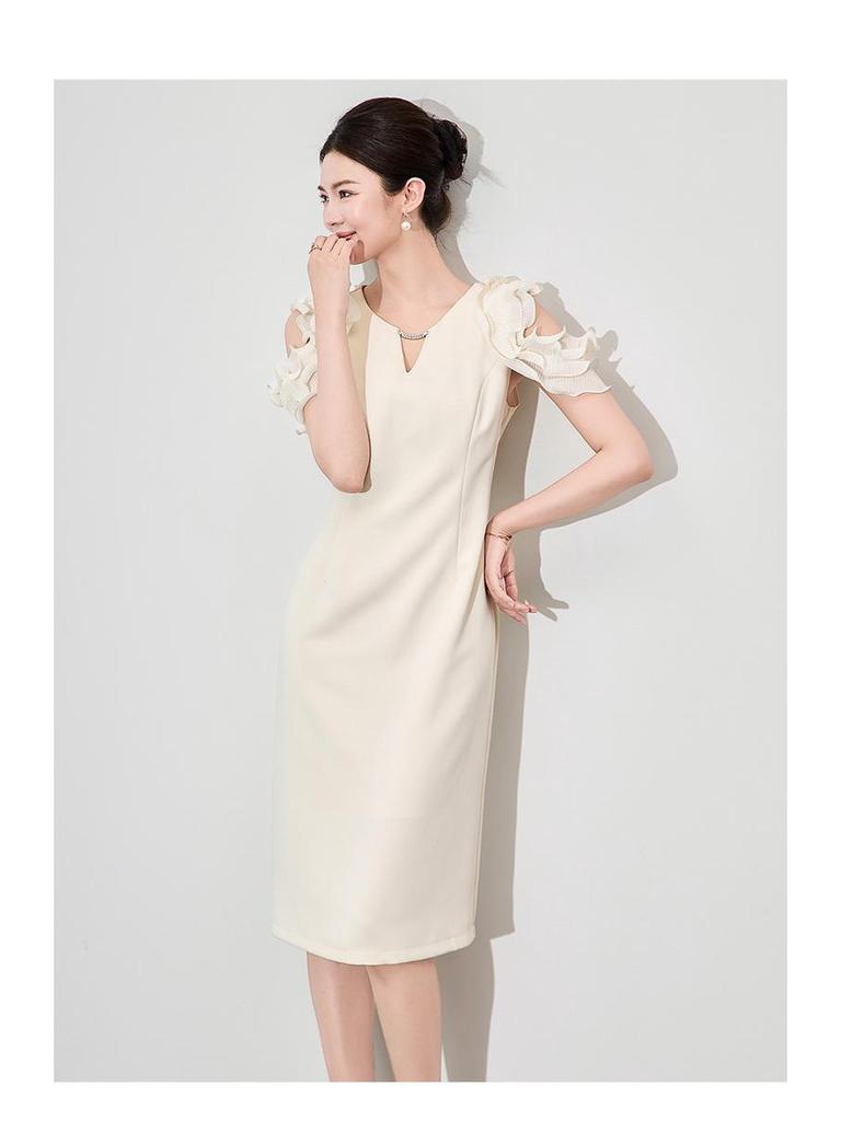 Shenzhen Nanyou Off-Shoulder Wooden Ear Edge Summer Dress - Celebrity Style Elegant Hip Skirt for Women