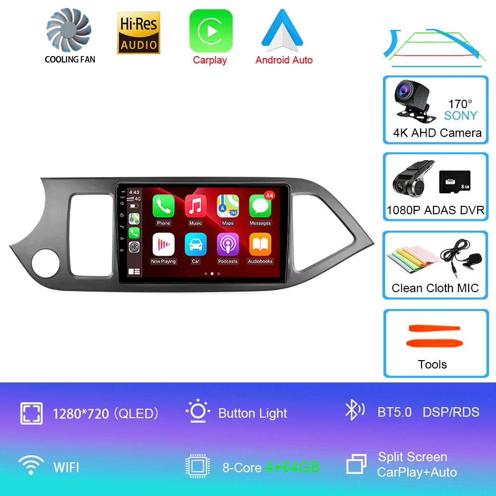 Car Radio Android 14 Carplay WIFI+4G For KIA PICANTO Morning 2011 2012-2016 Navigation GPS Multimidia Video Player Head Unit DSP