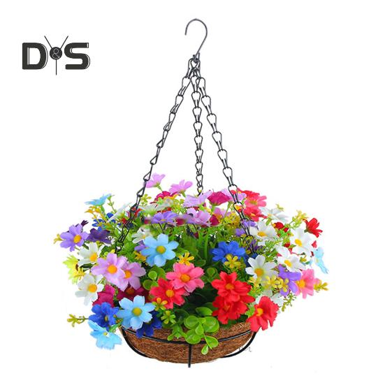 Künstliche Blume Hängekorb Kunstblumen im Korb UV-beständig Kunstblumenkorb mit Ketten für Heim Garten Terrasse Deko